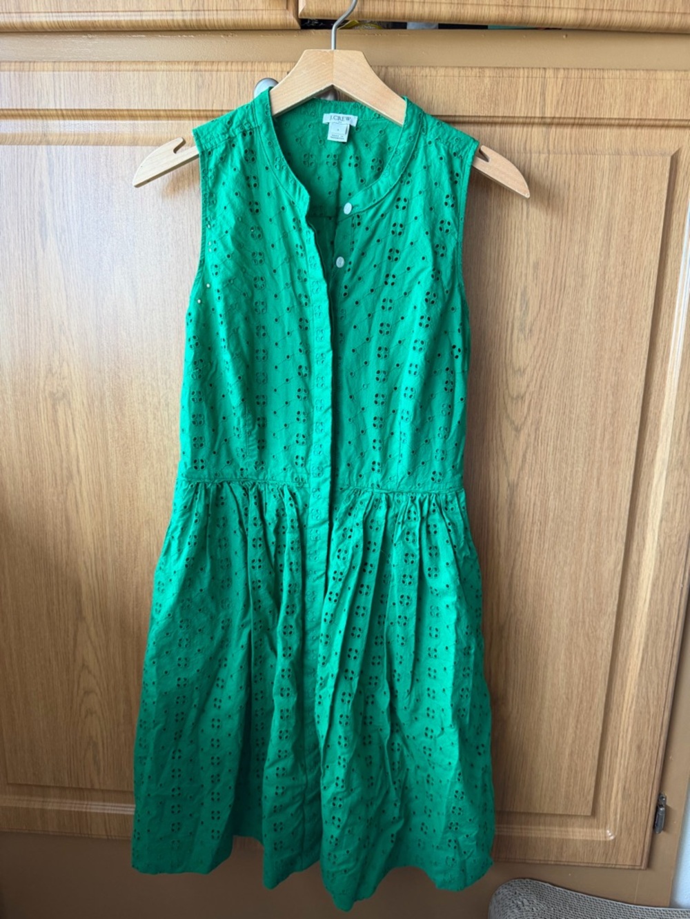 J. Crew Kelly Green Sleeveless Eyelet Cotton Midi Dress